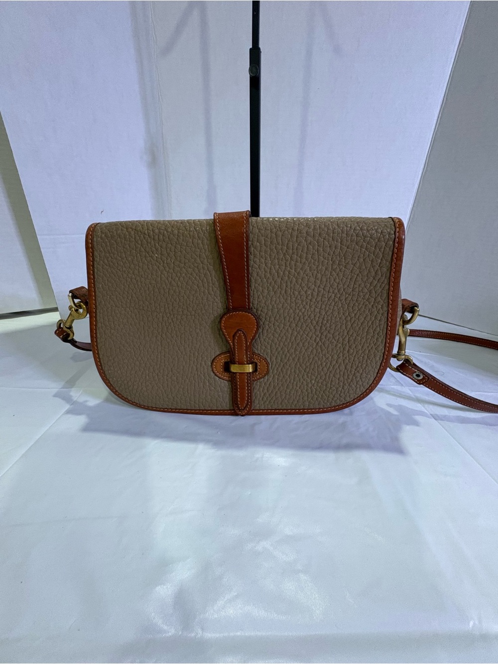 Vintage Dooney & Bourke Taupe Pebbled Leather Crossbody with Brown Trim